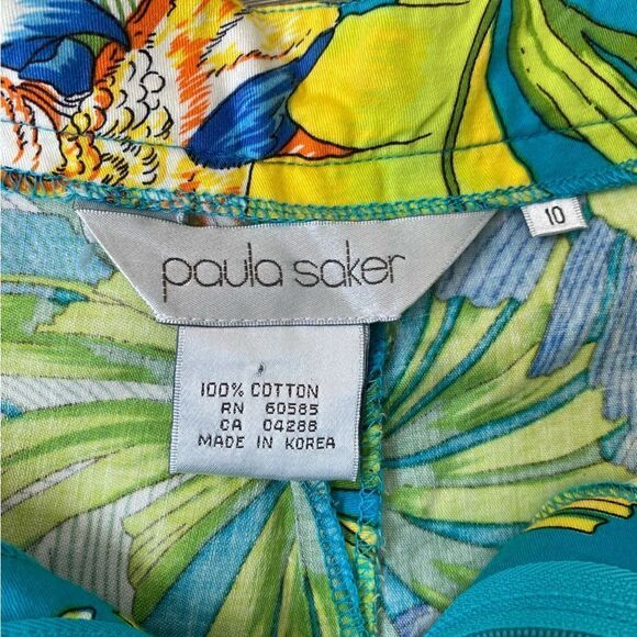 Vintage 80’s Tropical High Waist Cotton Shorts Paula Saker Pleated Pockets SZ 10 - Picture 4 of 15
